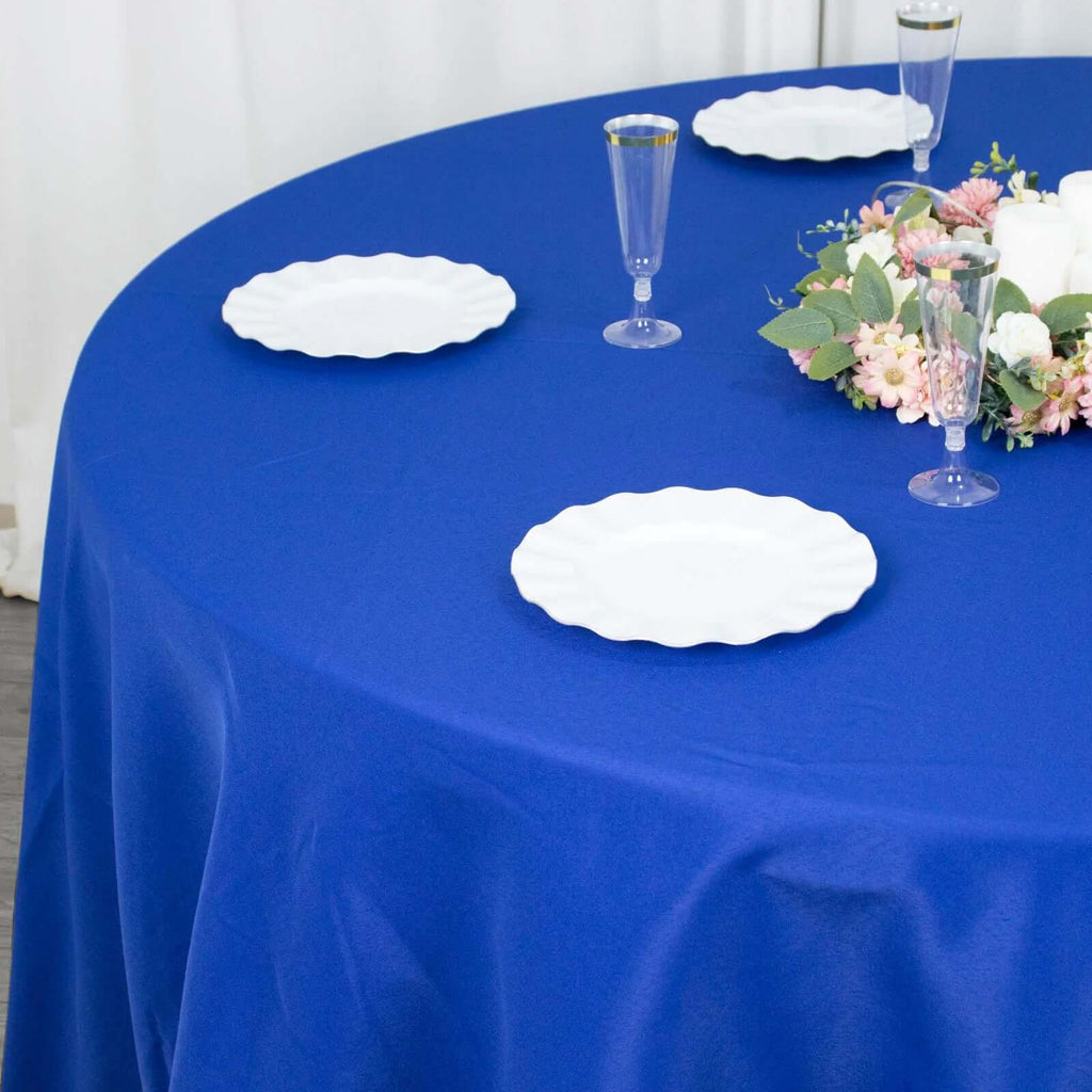 Premium Polyester 132" Round Tablecloth Royal Blue - Seamless 220GSM Wrinkle-Resistant Table Cover