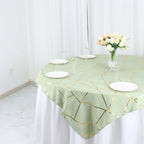 Polyester 54"x54" Table Overlay Square Tablecloth Sage Green with Gold Foil Geometric Pattern - Wrinkle-Resistant & Durable for Stylish Settings