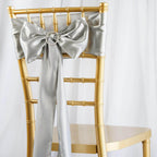 5 Pack Satin Chair Sashes Silver - Durable Chair Bows with Shiny Finish 6"x106"