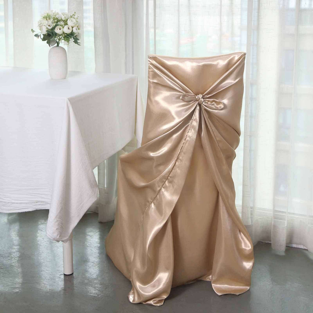 Satin Chair Cover Self-Tie Universal Design Nude - Durable Slip-On Cover for Folding, Dining, Banquet & Standard Chairs