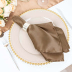 5 Pack Satin 20"x20" Napkins Taupe - Luxurious Shine & Smooth Dinner Napkins