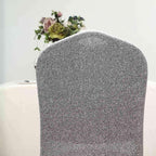 Spandex Chair Cover with Metallic Shimmer Tinsel Back for Banquet Chairs Silver - Fitted Slipcover