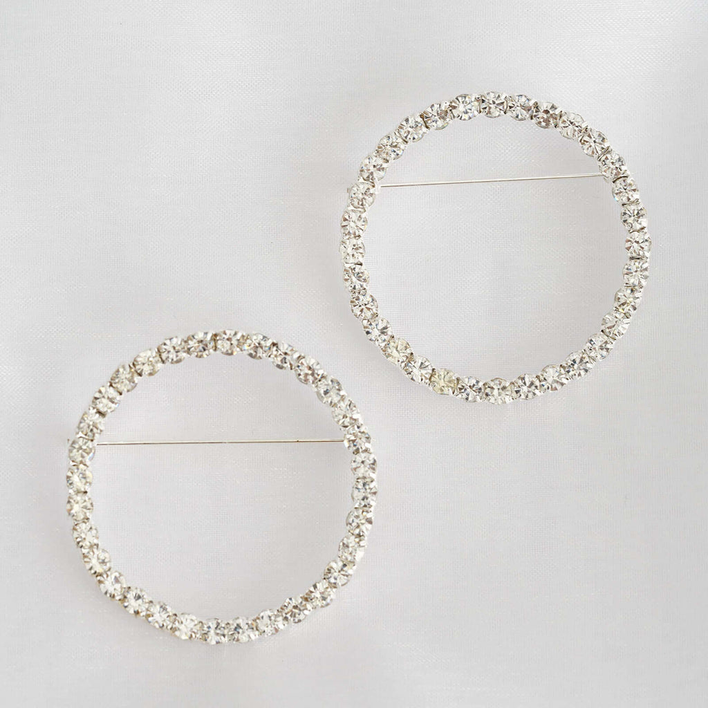 Rhinestone Chair Sash Band Buckle Silver 2" Circle Metal - Glittering Diamond Bow Pin for Chair Sashes & Wedding Decor