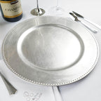 6-Pack Acrylic Round Charger Plates 13" in Silver with Beaded Rim, Dinner Charger Event Tabletop Decor
