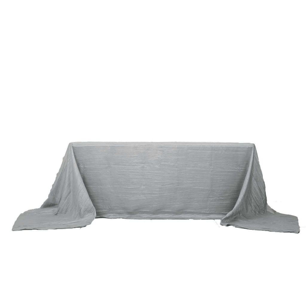 Taffeta 90"x156" Rectangle Tablecloth Silver - Accordion Crinkle Seamless Table Cover