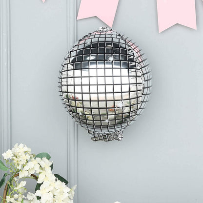 15" Mirrored Silver Disco Ball Mylar Reusable Foil Helium Air Balloon