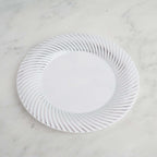10-Pack Plastic 9" Round Dinner Plates White with Silver Swirl Rim - Disposable Party Plates