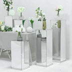 12" Silver Mirrored Acrylic Display Box, Pedestal Riser with Interchangeable Lid and Base