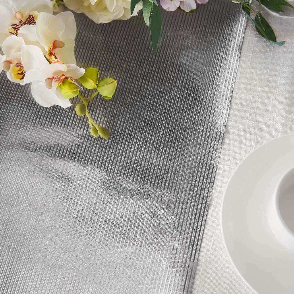 Glitter Paper 9ft Table Runner Roll Silver Disposable Ridge Pattern Table Decor