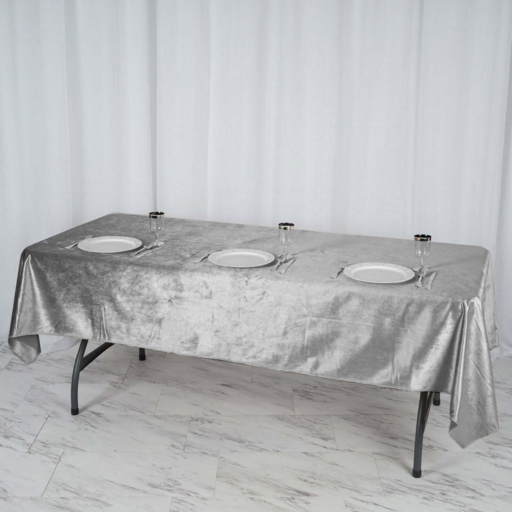 Premium Velvet 60"x102" Rectangle Tablecloth Silver - Reusable & Soft Table Cover