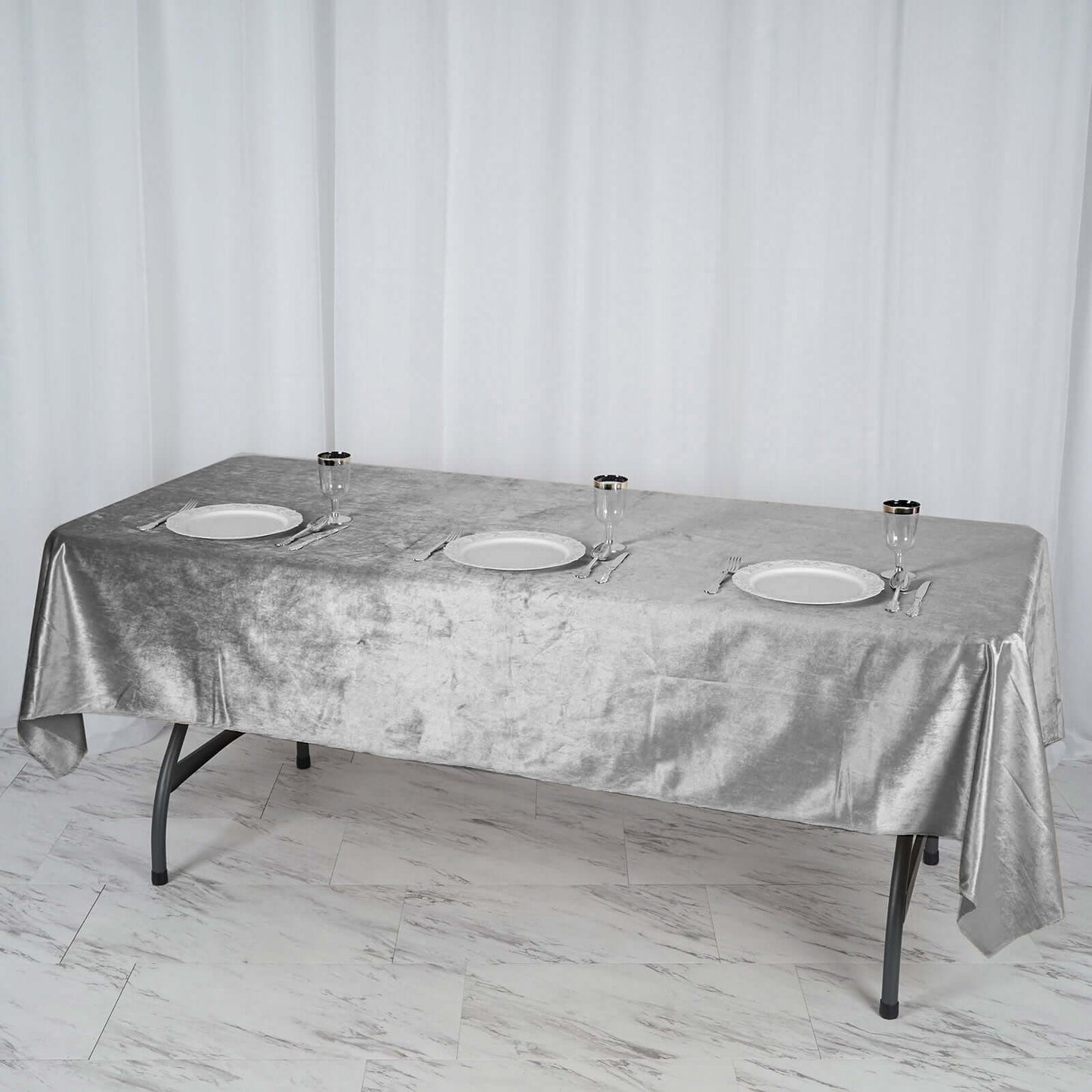 Premium Velvet 60"x102" Rectangle Tablecloth Silver - Reusable & Soft Table Cover