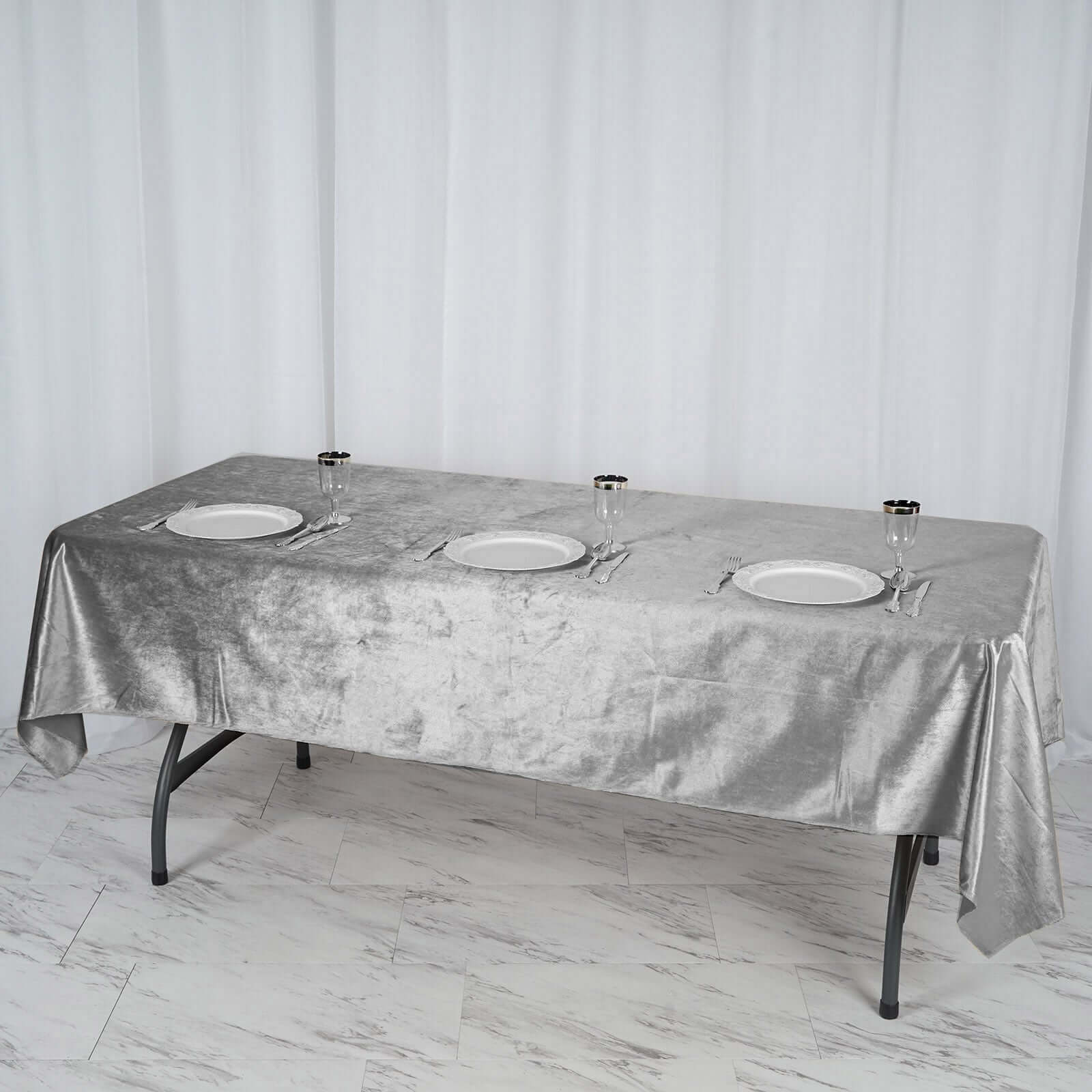 Premium Velvet 60"x102" Rectangle Tablecloth Silver - Reusable & Soft Table Cover