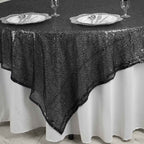Sequin 90"x90" Table Overlay Square Tablecloth Black - Sparkly Table Cover