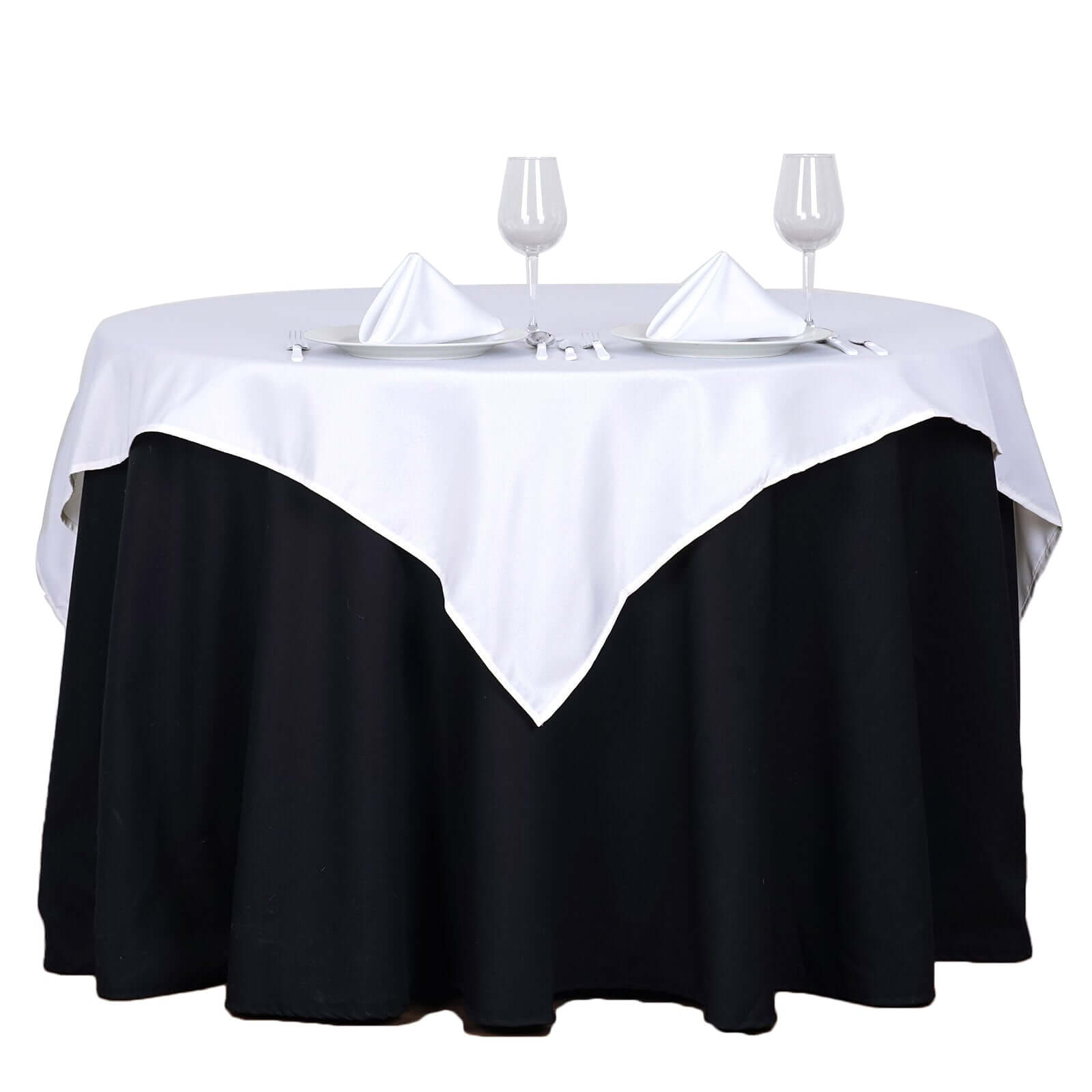 Polyester 54"x54" Table Overlay Square Tablecloth White - Wrinkle-Resistant & Durable Table Cover for Events