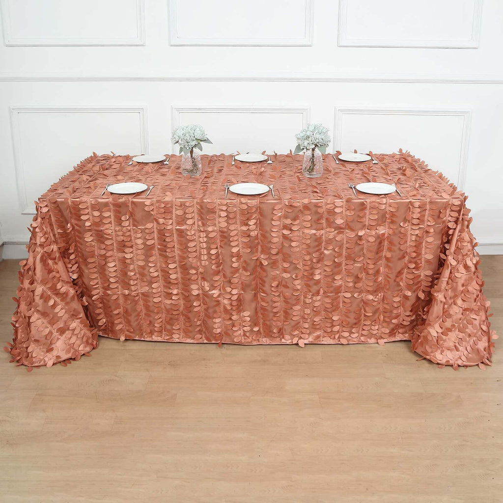 Taffeta 90"x156" Rectangle Tablecloth Terracotta (Rust) | 3D Leaf Petal Design Seamless Table Cover