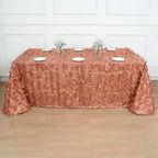 Taffeta 90"x156" Rectangle Tablecloth Terracotta (Rust) | 3D Leaf Petal Design Seamless Table Cover