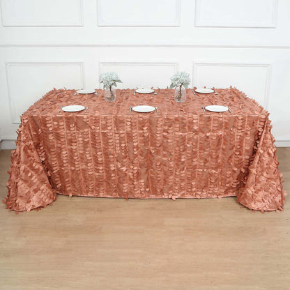 Taffeta 90"x156" Rectangle Tablecloth Terracotta (Rust) | 3D Leaf Petal Design Seamless Table Cover