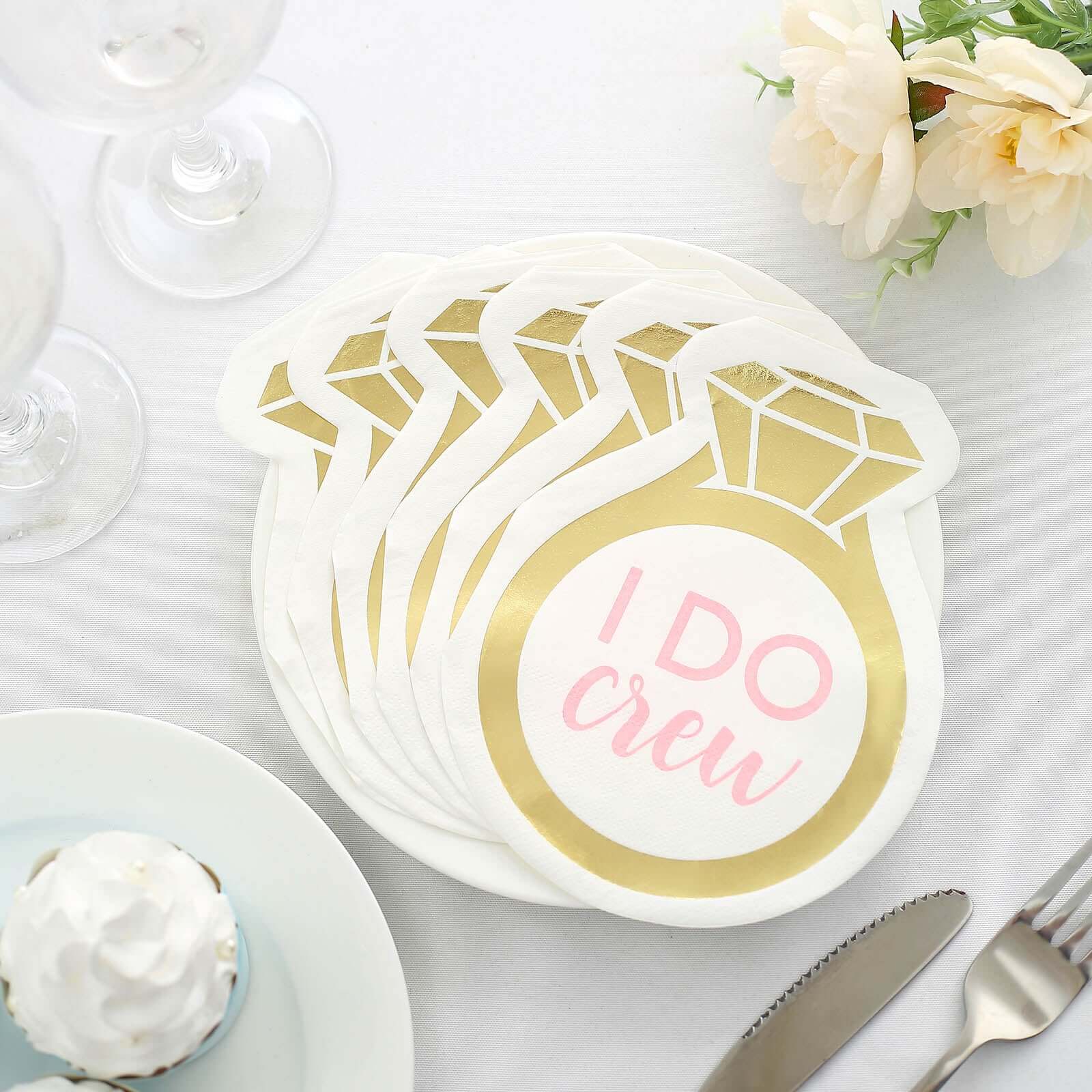 20-Pack Paper Cocktail Napkins with Ring Design - Unique Disposable Napkins for Engagements 12"x10"