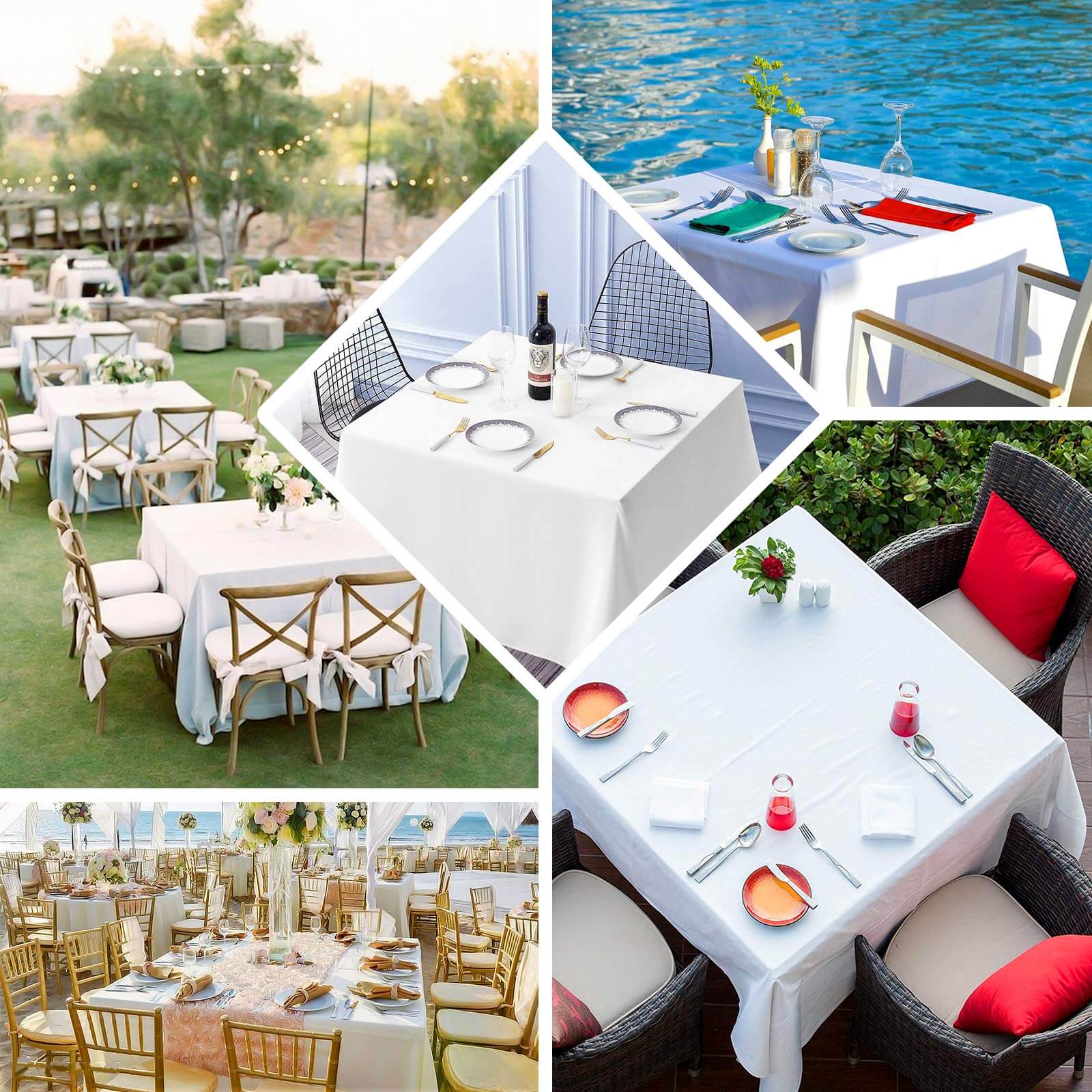 100% Cotton 90"x90" Table Overlay Square Tablecloth White Linen - Sophisticated, Soft & Breathable Fabric Table Cover