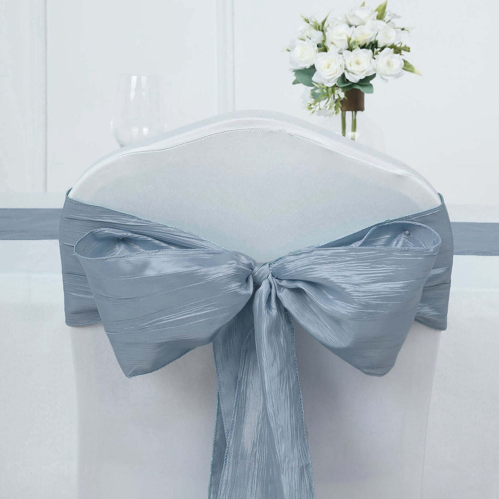 5 Pack Taffeta 6"x106" Chair Sashes Dusty Blue Accordion Crinkle Texture - Stylish Decor for Weddings & Gatherings