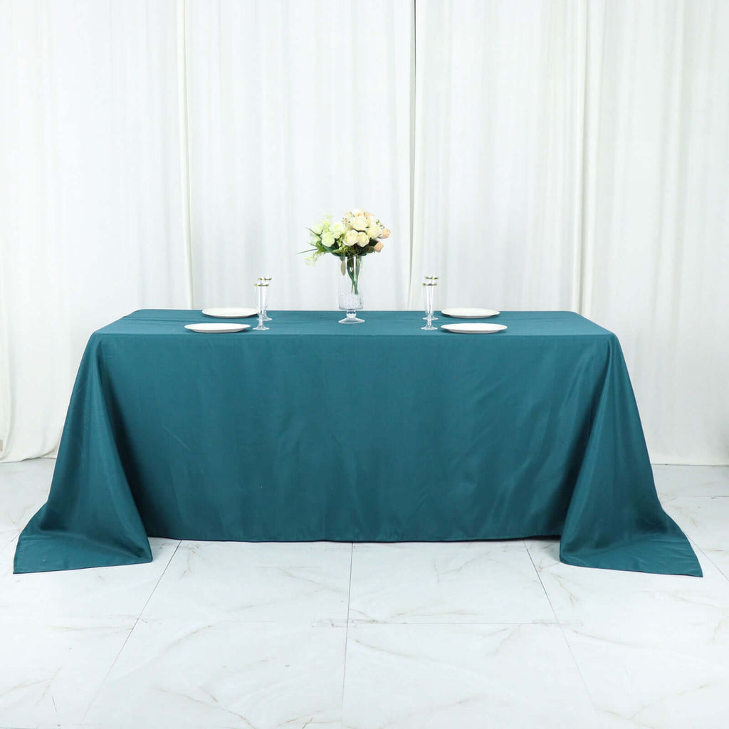 Polyester 90"x132" Rectangle Tablecloth Peacock Teal - Seamless Wrinkle-Resistant Table Cover