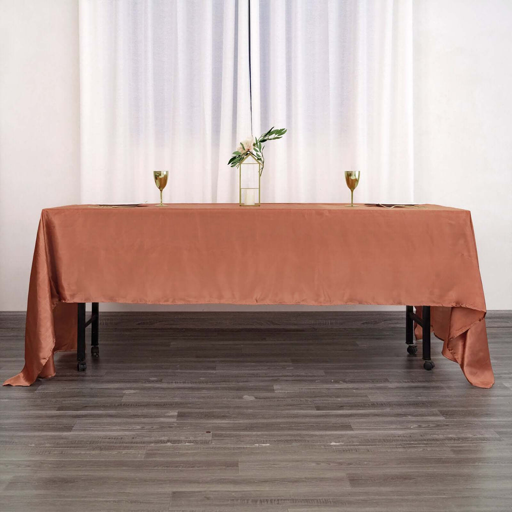 Satin Rectangular 60"x126" Tablecloth Terracotta (Rust) - Smooth and Lustrous Table Cover