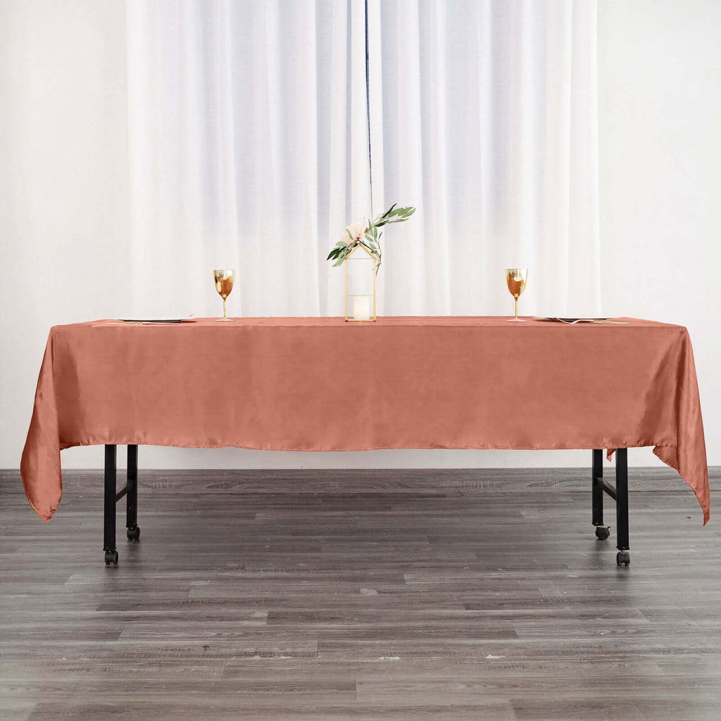 Satin Rectangular 60"x102" Tablecloth Terracotta (Rust) - Smooth and Lustrous Table Cover