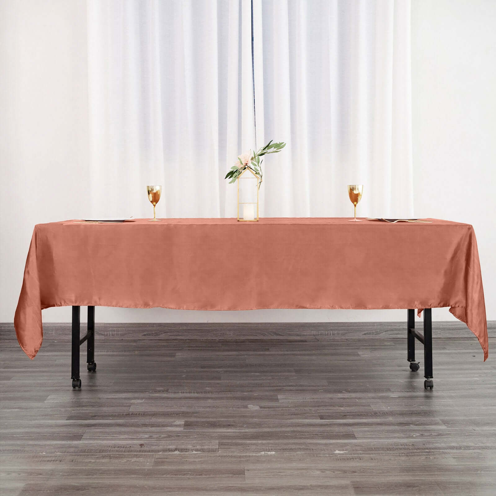 Satin Rectangular 60"x102" Tablecloth Terracotta (Rust) - Smooth and Lustrous Table Cover