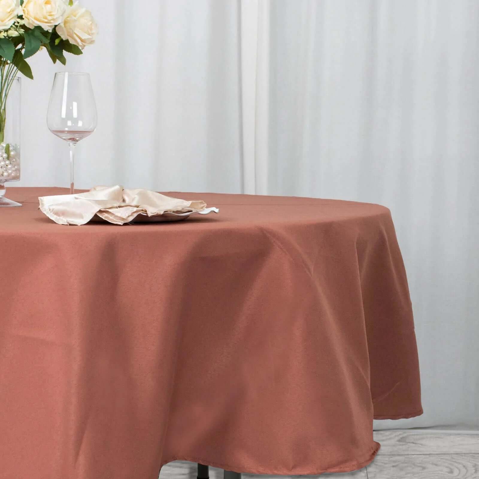Premium Polyester 90" Round Tablecloth Terracotta (Rust) - Stain and Wrinkle-Resistant Design with 220GSM Thickness Table Cover