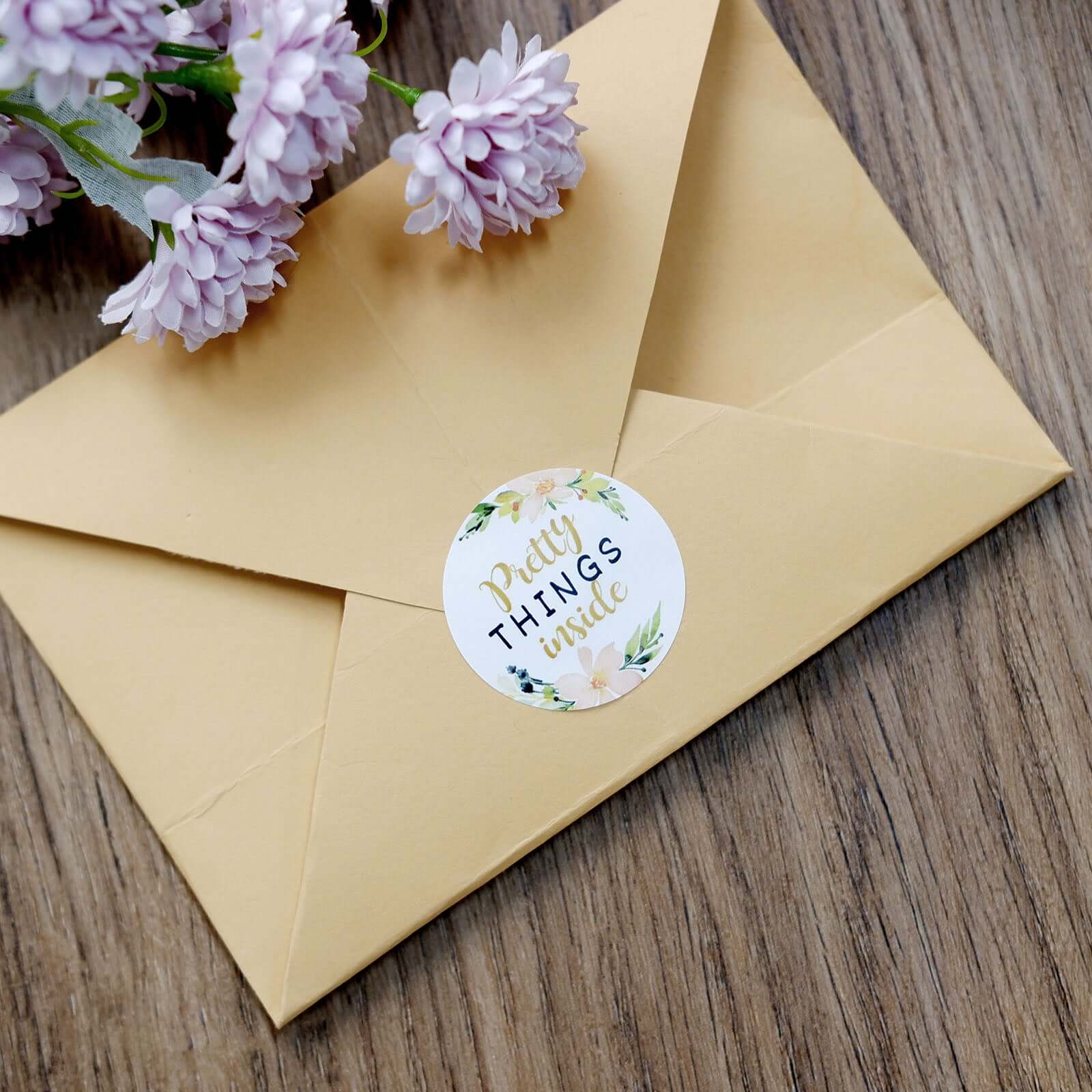 500Pcs 1.5" Thank You Themed Assorted Text Floral Stickers Roll, Labels For DIY Envelope Seal - Round