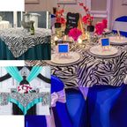 Taffeta 72"x72" Table Overlay Black and White -Tiger Print Design for Jungle Theme Parties