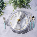 6-Pack Dining Table Mats Monstera Leaf Design Silver - Vinyl Non-Slip Surface for Tropical Themes 18"