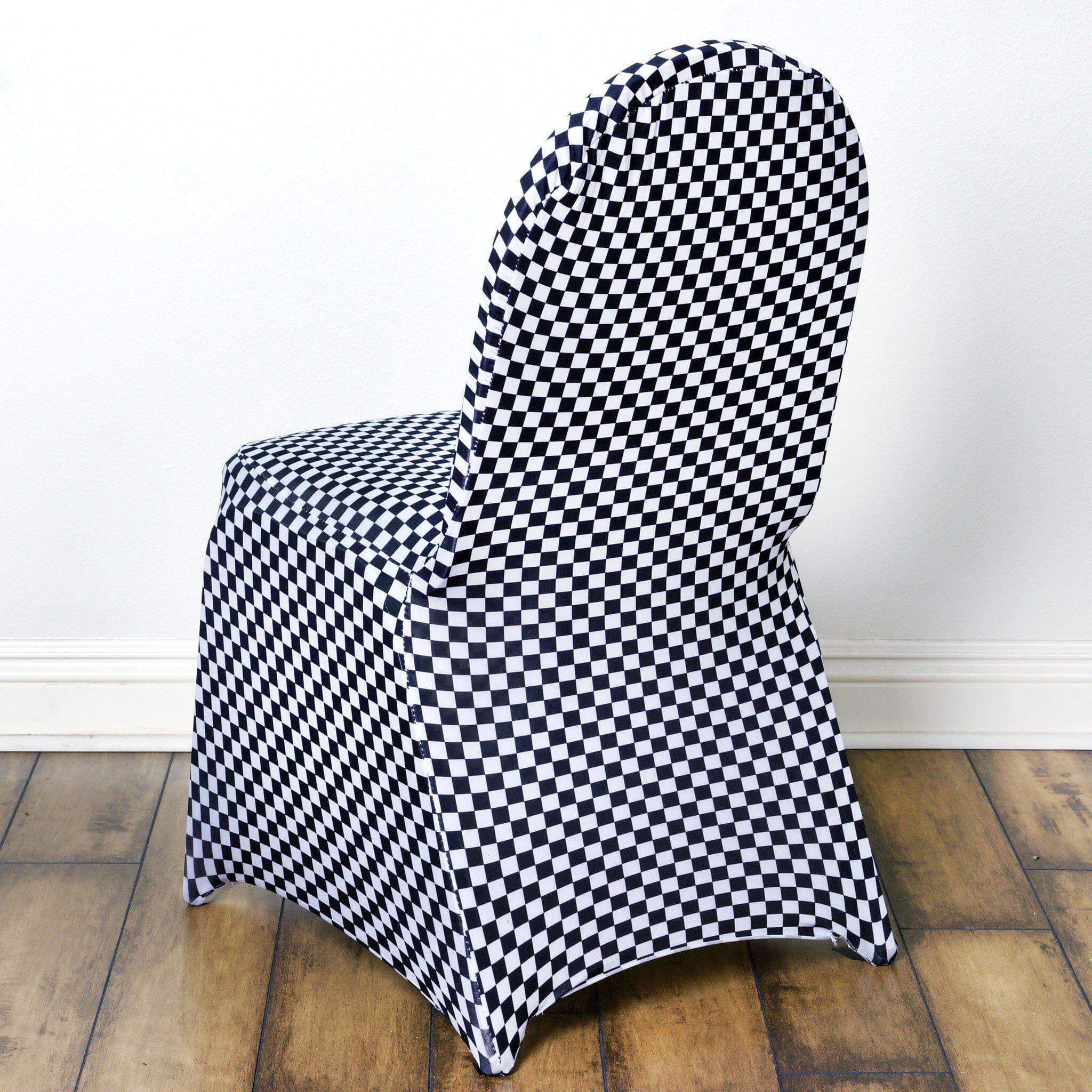 Spandex Chair Covers for Banquet Chairs Black/White Buffalo Plaid - Stylish Fitted Checkered Slipcovers for Weddings & Gatherings
