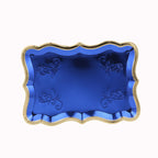 10-Pack Paper 14"x10" Rectangle Serving Trays Royal Blue - Heavy Duty Disposable 400GSM Cardboard Party Platters with Exquisite Gold Rim for Weddings & Parties