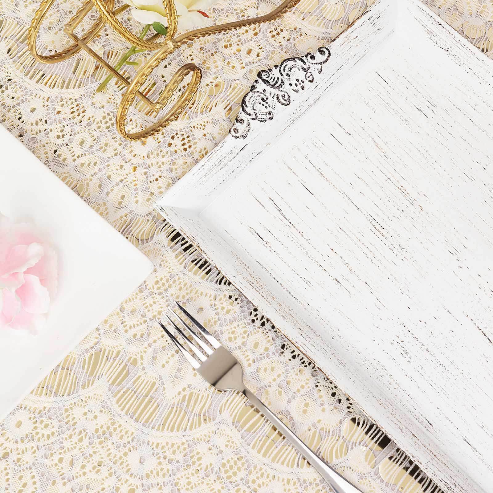 2-Pack Acrylic Rectangle Serving Trays 14"x10" in White Wash with Embossed Handles, Antique Decorative Dinner Party Food Platters