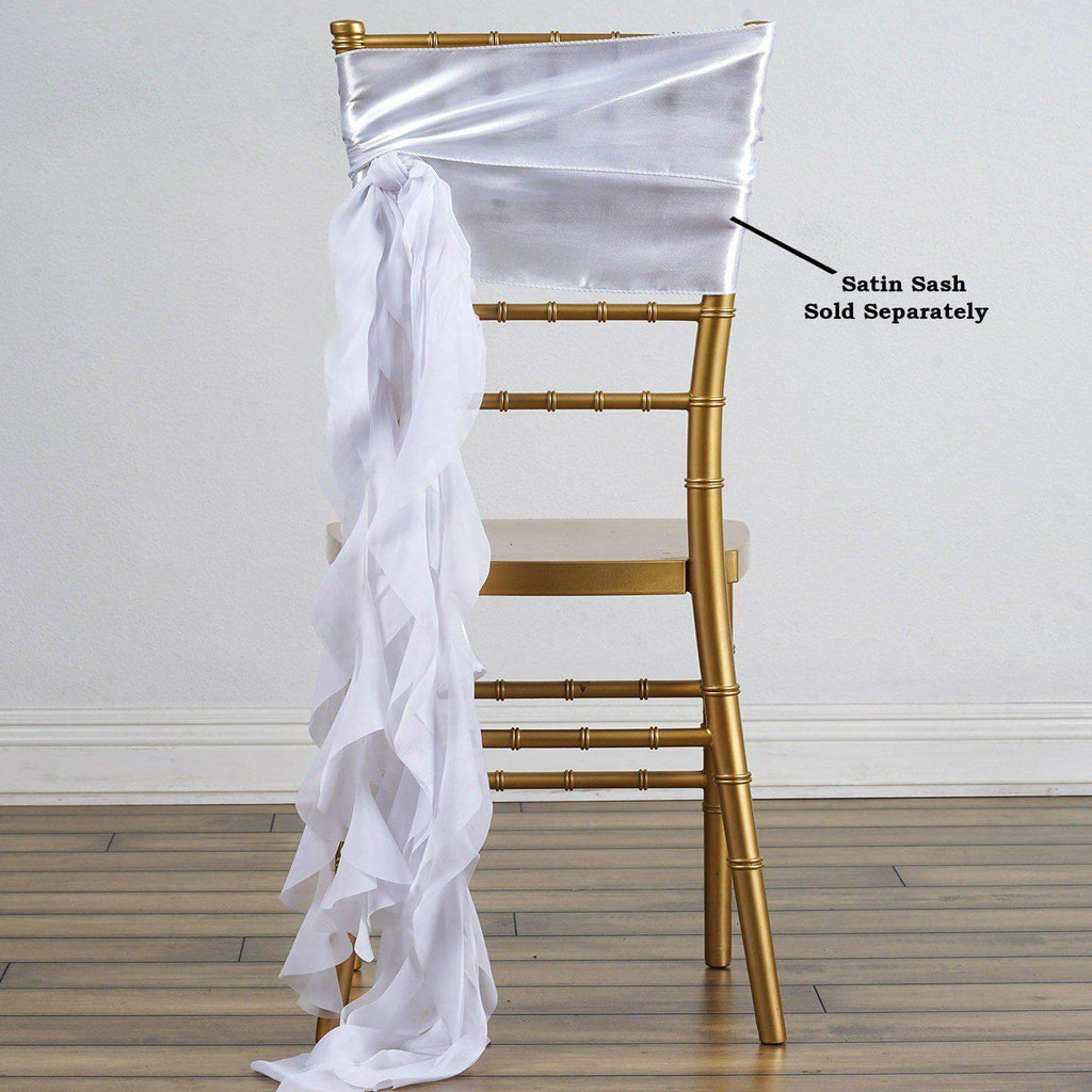 Chiffon Chair Sash with Curly Design White - Stylish Event Decor for Weddings & Gatherings