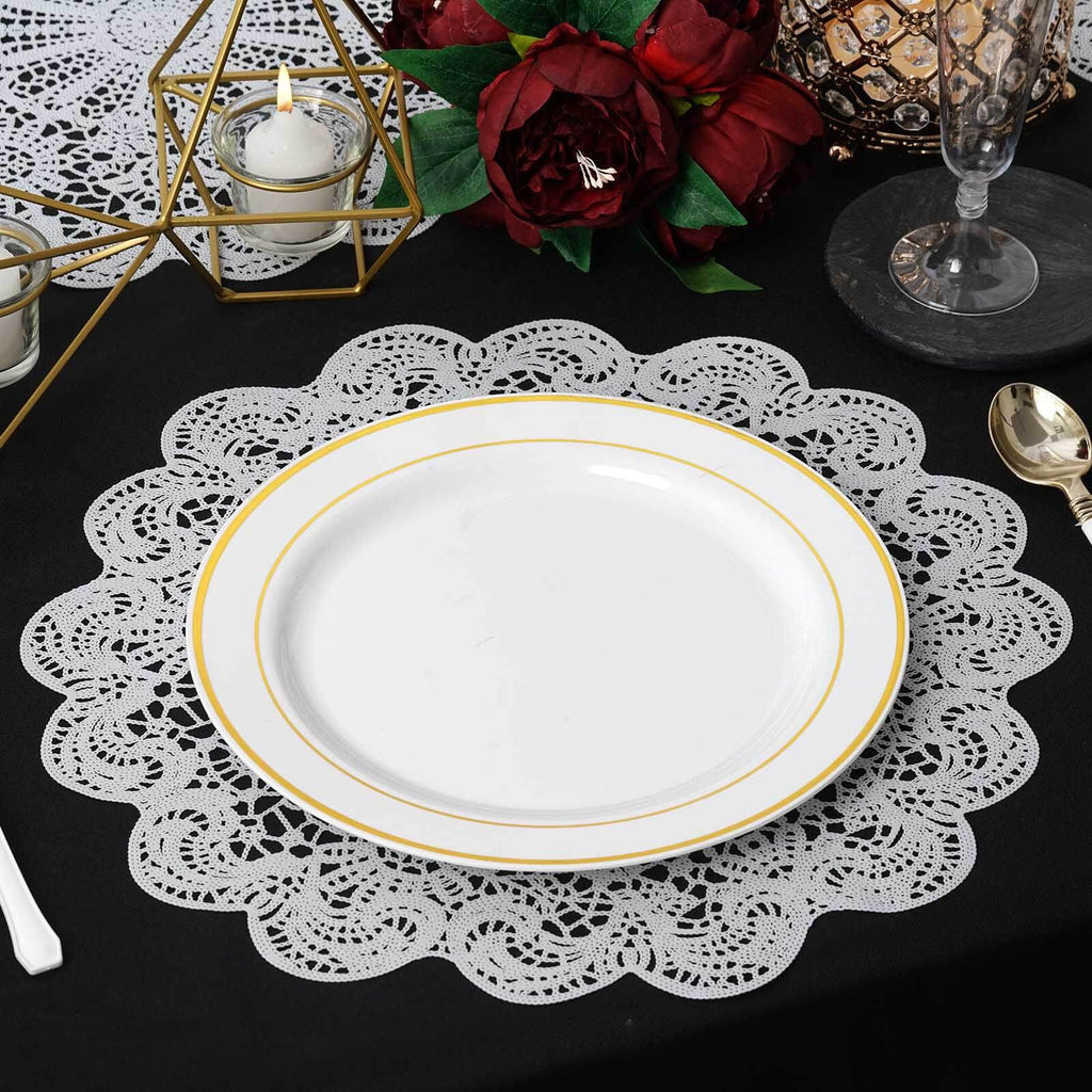 6-Pack Dining Table Mats Floral Lace Design White - Vinyl Non-Slip Surface with Vintage Appeal 15"