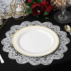 6-Pack Dining Table Mats Floral Lace Design White - Vinyl Non-Slip Surface with Vintage Appeal 15"