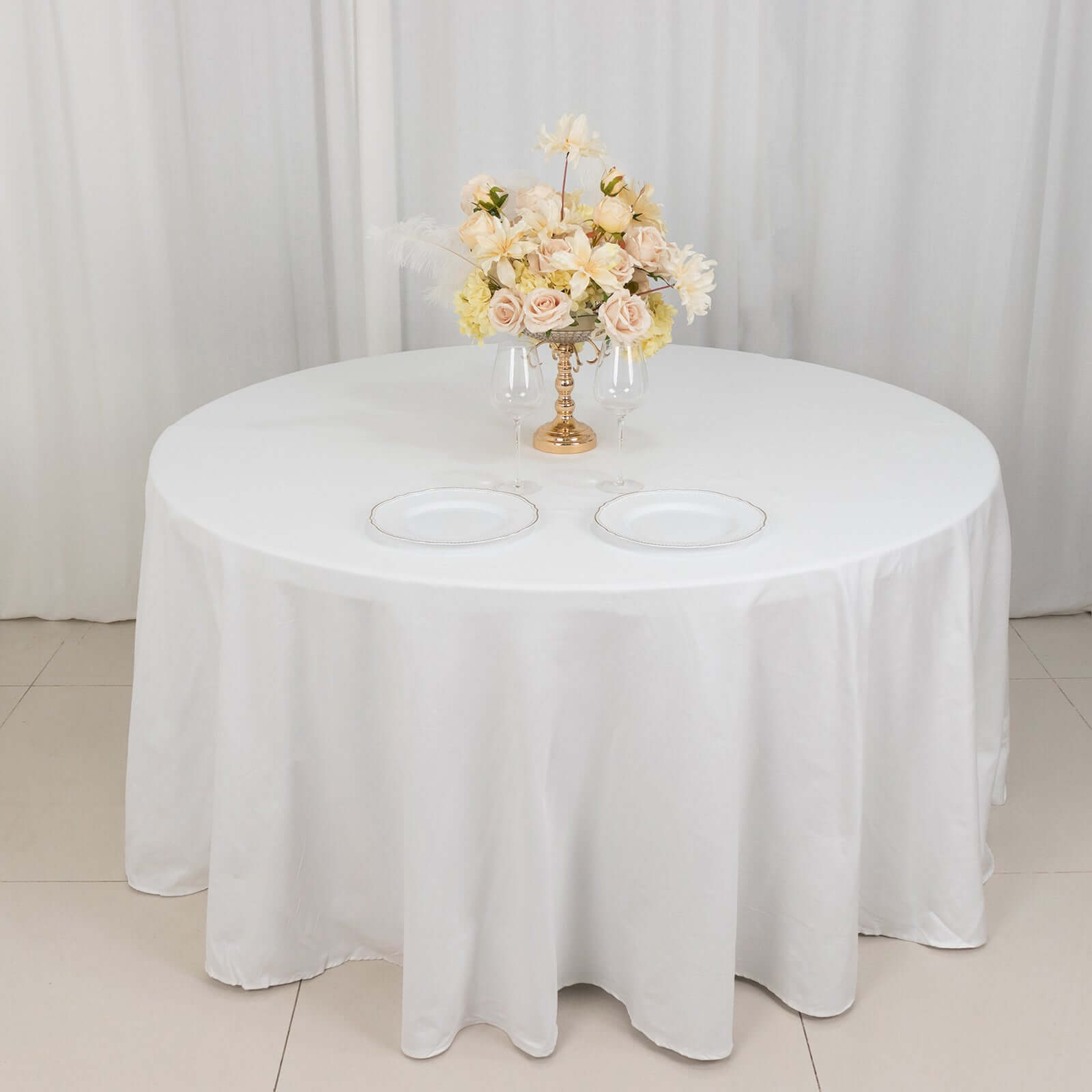 100% Cotton 120" Round Tablecloth White Linen - Seamless, Soft & Breathable Table Cover