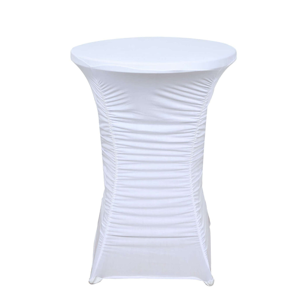 Heavy Duty Spandex 30" Fitted Round Cocktail Table Cover White Ruched Pleated - Durable Stretch Design