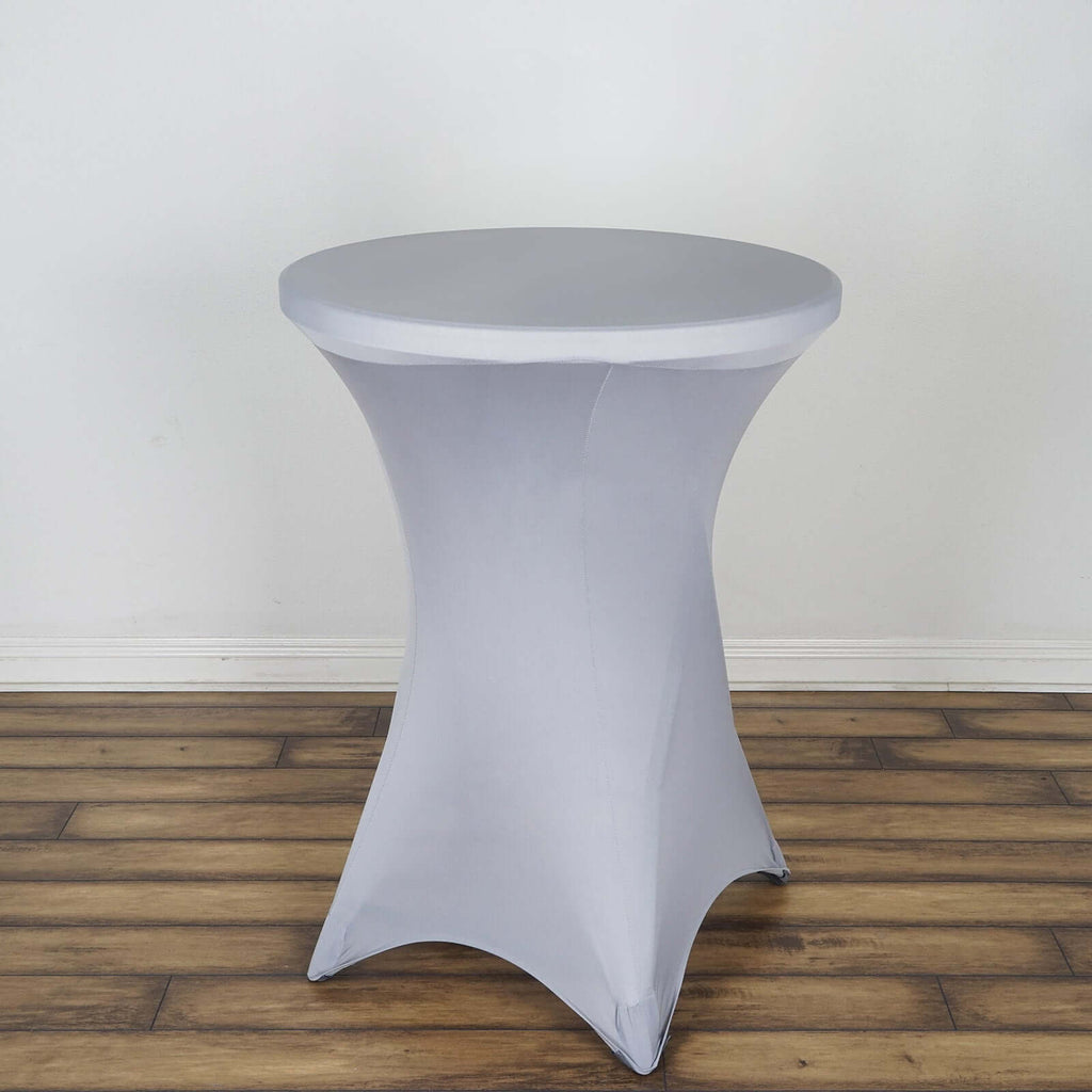 Spandex 30" Round Cocktail Table Cover White - Easy to Maintain Stretch Fitted Highboy Tablecloth for Stylish Events