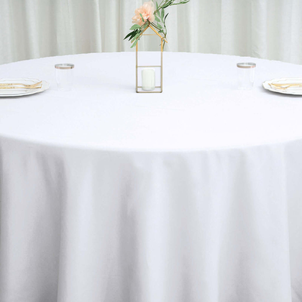Polyester 120" Round Tablecloth White - Seamless Wrinkle-Resistant Design for Weddings