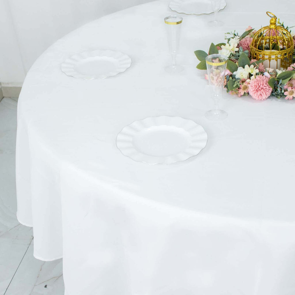 Premium Polyester 90" Round Tablecloth White - Stain and Wrinkle-Resistant 220GSM Table Cover for Weddings & Event Decor