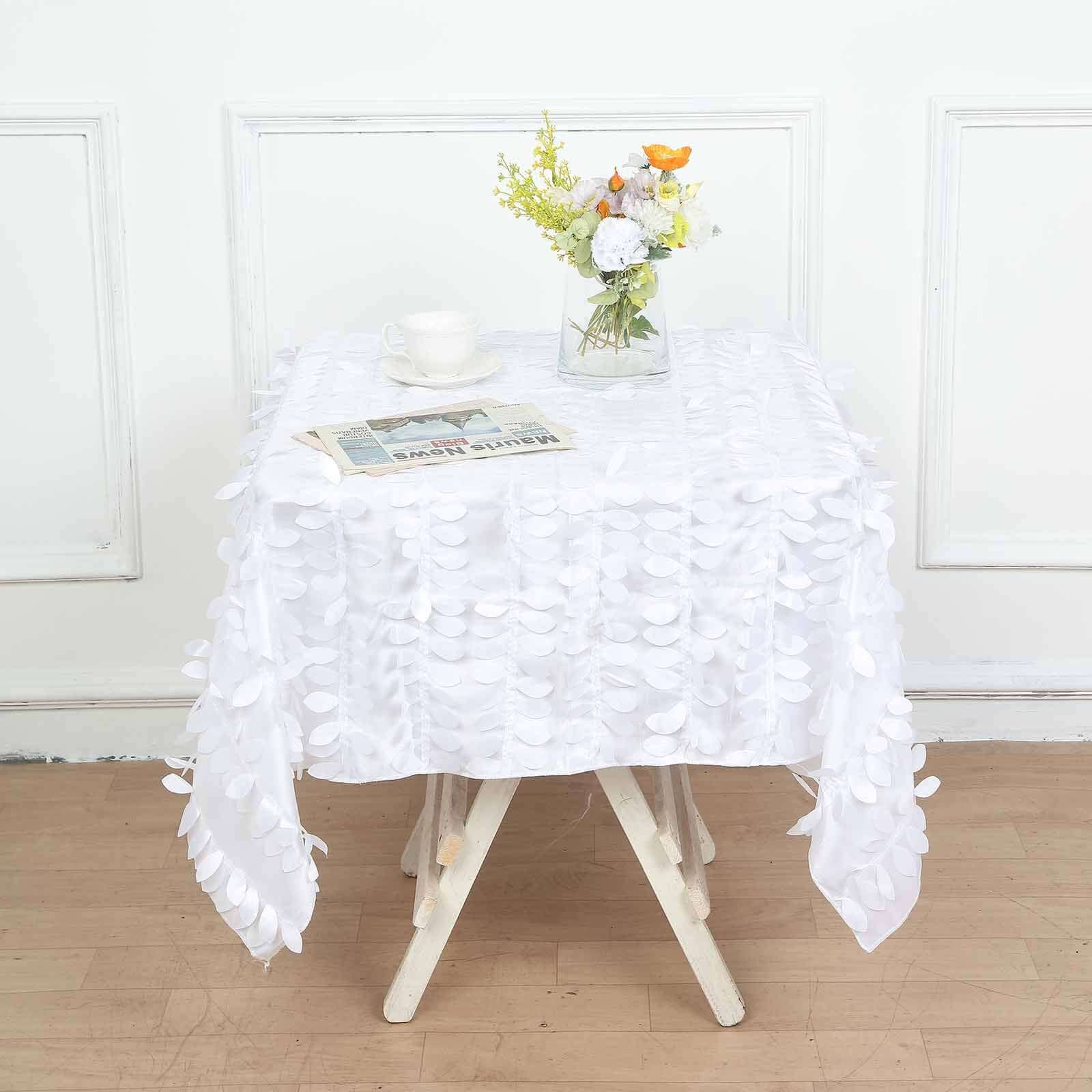 Taffeta 54"x54" Square Tablecloth White | Exquisite 3D Leaf Petal Design for Chic Wedding & Event Decor