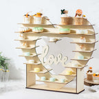 8-Layer Wooden Dessert Display Stand Heart Shaped Double Sided Design Natural - "Love" Cupcake Shelf Table Rack 26"