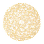 6-Pack Table Placemats Woven Fiber Design Beige Round - Disposable Mats for Dining and Events 15"
