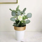 2-Pack Flower Plant Pots Medium Design White with Gold Rim - Plastic Indoor Decorative Planters 6"