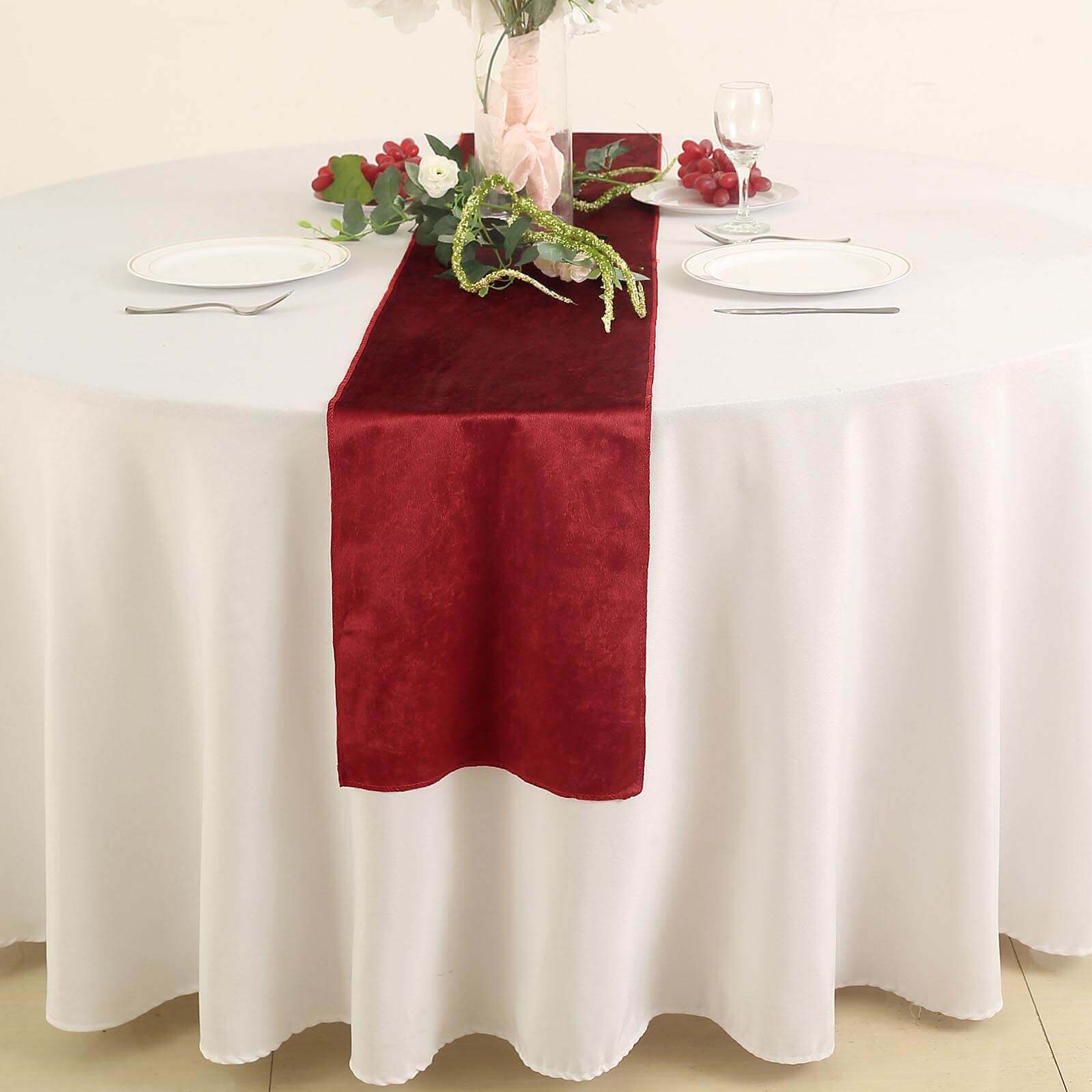 Premium Velvet 12"x108" Table Runner Burgundy - Sheen Finish Reusable Table Decor