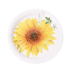 25-Pack Paper 7" Round Dessert Plates White with Sunflower Design - Disposable Salad Plates for Rustic Events & Garden Themes