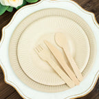50-Pack Bagasse 8" Round Dessert Plates in Natural with Ribbed Rim